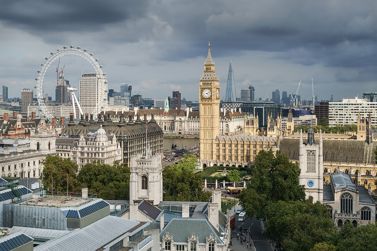 The Palace of Westminster and the Houses of Parliament beside the River Thames in London